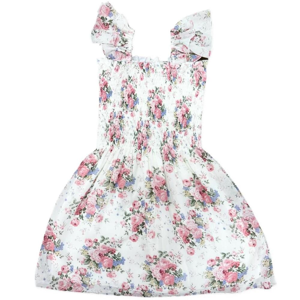 NEW FLOWERS BY ZOE girls cabbage rose dress in white multi